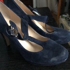Franco Sarto blue suede platform Mary Jane heels
